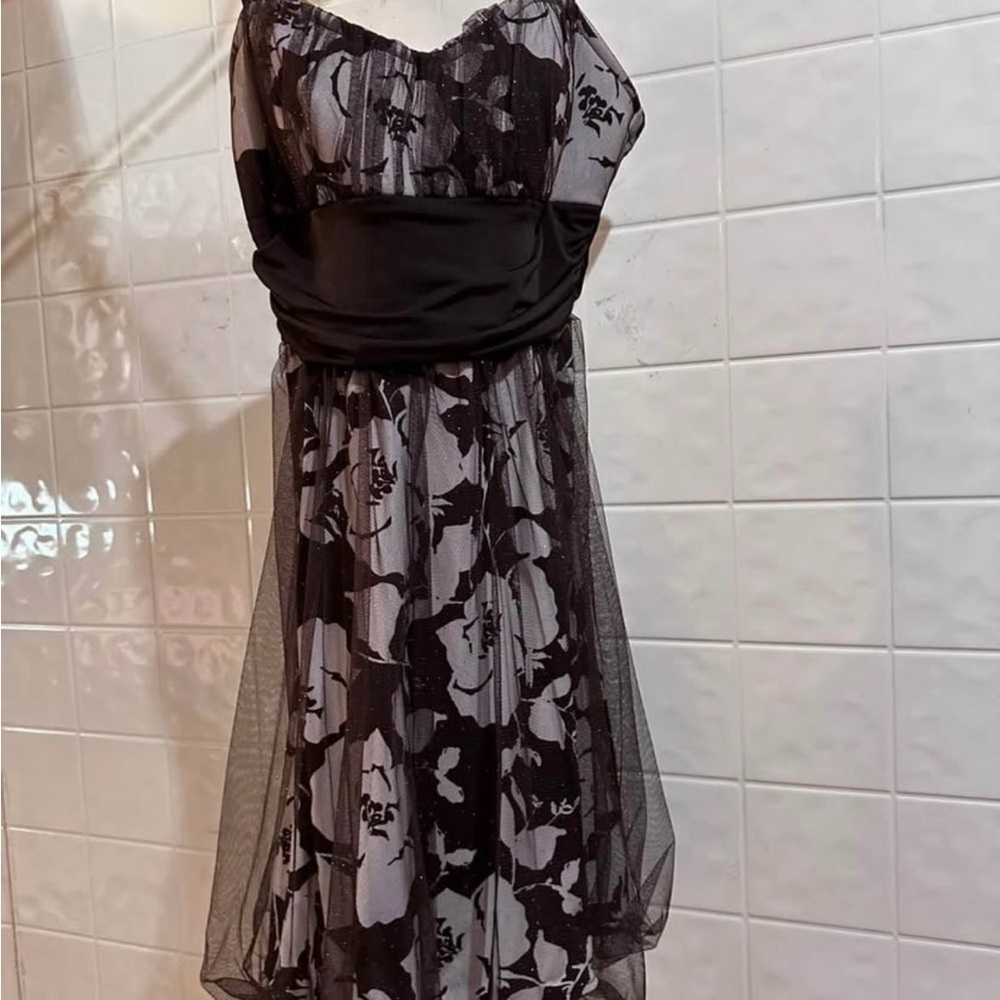 Brown/White Floral Mesh Prom & Graduation Dress